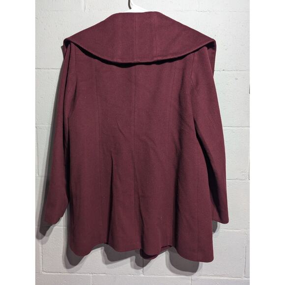 Michael Kors Womens 100% Wool Bergundy Pea Coat Size 12 Old Money Flaw - Picture 7 of 8